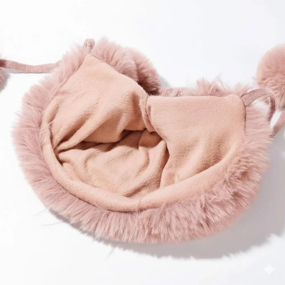 Women pink Winter Sherpa Beanie Hats Knit Ear Flaps Peruvian Cover Ears